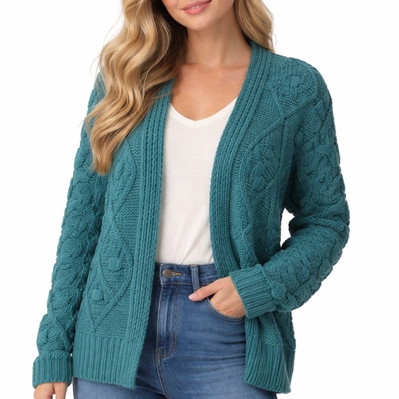 Jessica Simpson Sweaters - Jessica Simpson Teal Cable Knit Open Front Cardigan Sweater Size M
